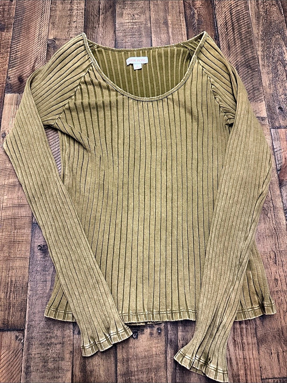 Knox Rose Ribbed Long Sleeve Top in Green Size Medium